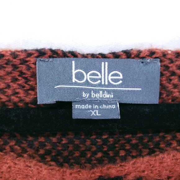 Belle by belldini Orange n Black Diamond Pattern Goth Punk Knit Sweater Size XL - Picture 2 of 16